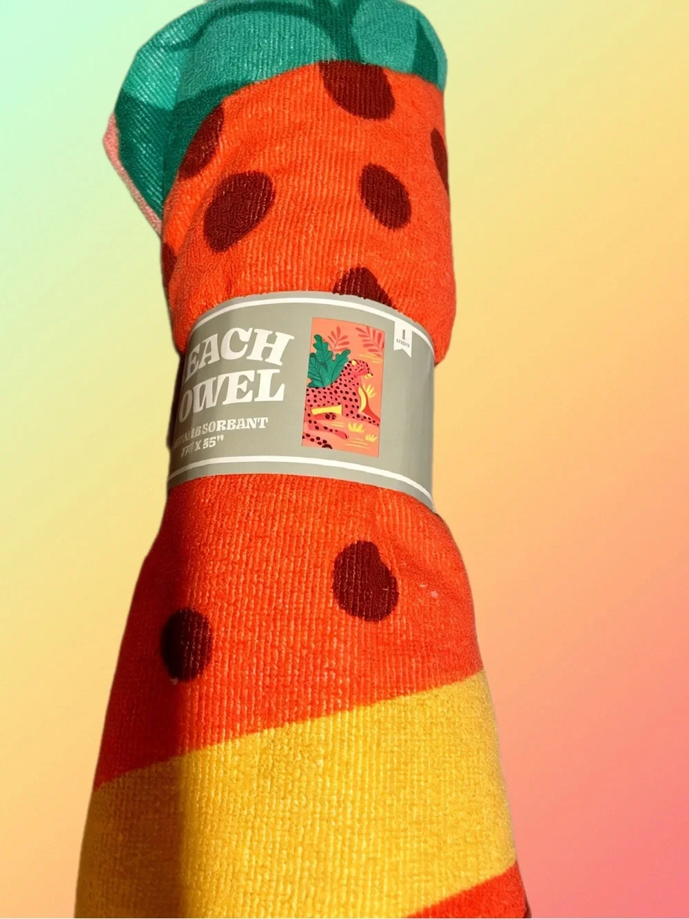 NWT- Leopard Beach towel. Bold and bright with tropical feel.